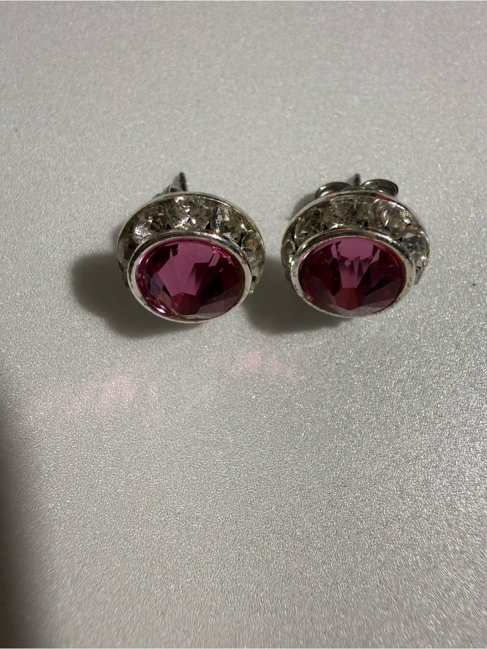 Silver Stud Earrings with Pink Gemstone from Venice Italy.
